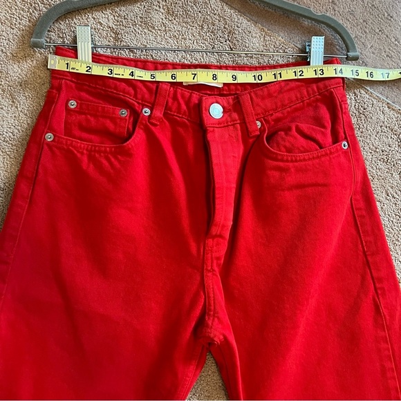 Zara Red Straight Leg Women Jeans Pants 6 Button Fly Casual Streetwear Holiday - Picture 10 of 16